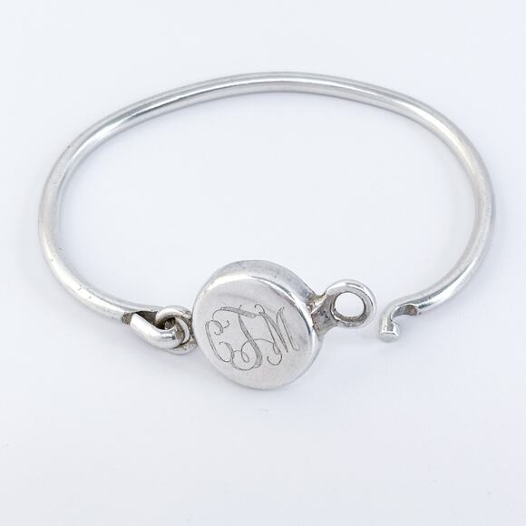 Vintage Sterling Silver 925 Monogram CJM Hook Bangle Bracelet 6.5" - Picture 6 of 10